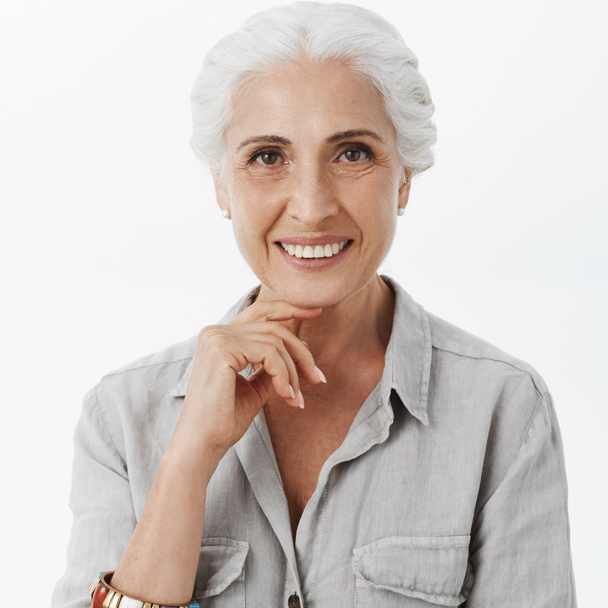 smiling woman with dentures